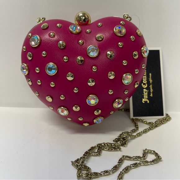 Vintage Juicy Couture Pink Leather Rhinestone Heart Minaudiere Bag. - Picture 4 of 12